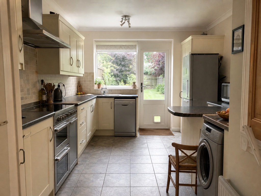 Kitchen and breakfast room with fitted units and dining space